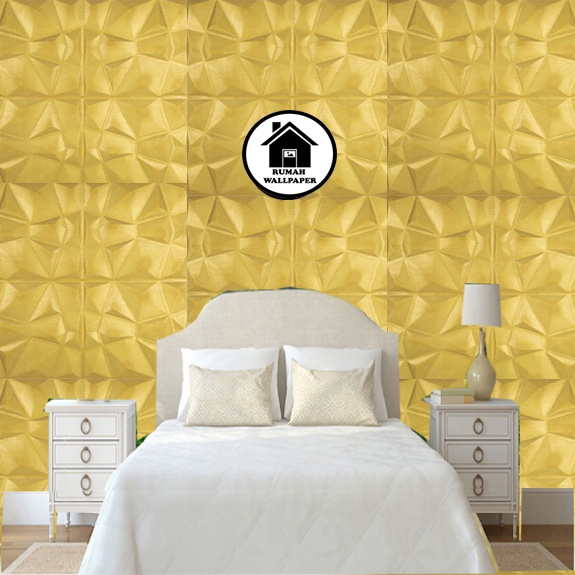 RW Wallpaper Foam 3D Batik Wall Panel Gold Diamond Triangle Stiker Dinding Wall Paper Panel Sticker
