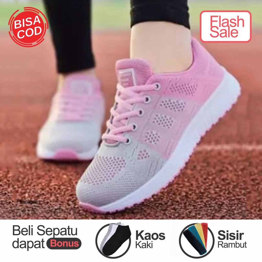 (BISA COD) PROMO SEPATU SPORT WANITA BONUS KAOS KAKI, MASKER & SISIR - SEPATU OLAHRAGA WANITA-1