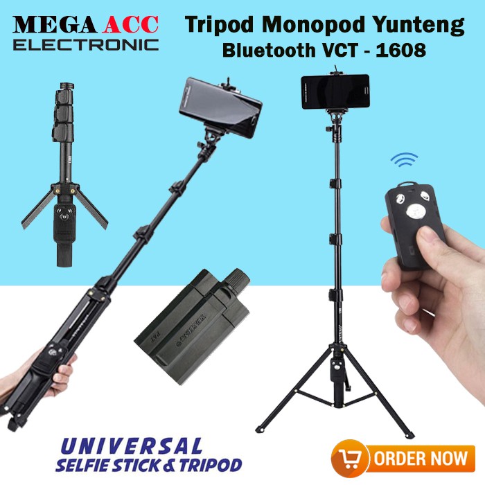 Tripod Monopod Yunteng Bluetooth VCT 1608 - Universal Selfie Stick & Tripod