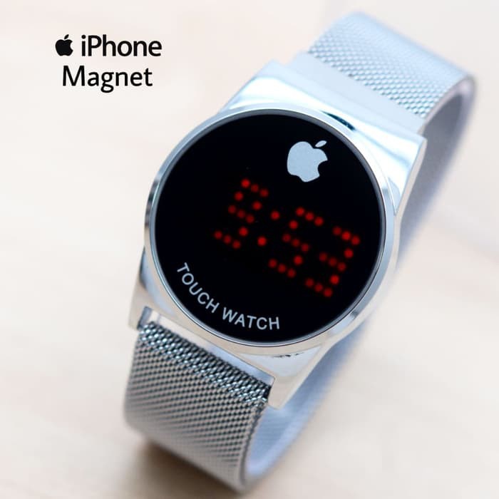Jam Tangan Wanita Iphone Digital Watch Touch Rantai Magnet Pasir Bulat - Silver