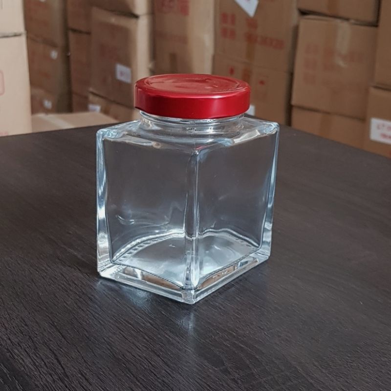 JKKP280 toples jar kaca  280ml / jar kaca square 280ml / jar kaca kotak / jar madu/selai