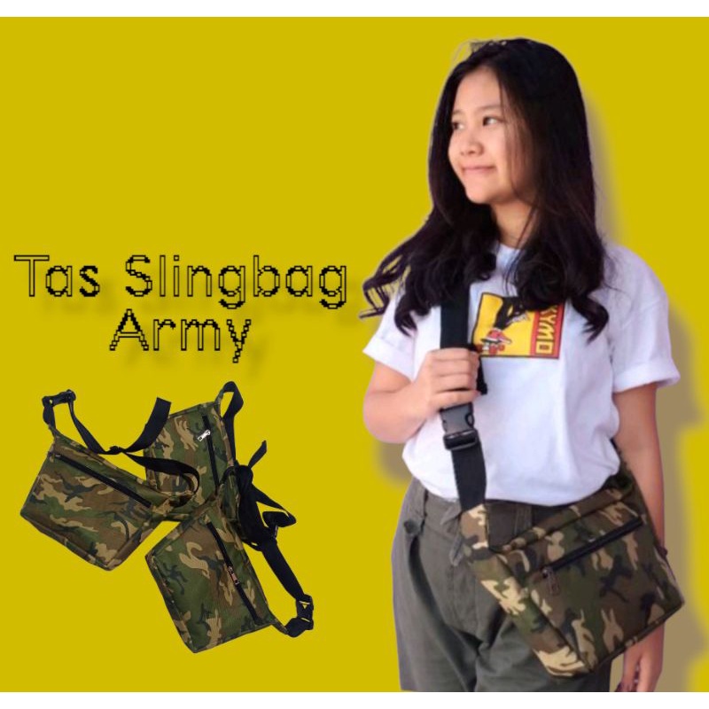 Tas Slingbag Army tas singbag pria wanita Tas slempang loreng Tu7uh store