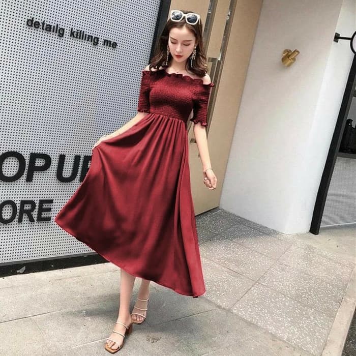 Gaun Pesta Remaja Abg Baju Kantor Kerja Kondangan Pop Dress Maroon Dress 0103 Slf 14yde Shopee Indonesia