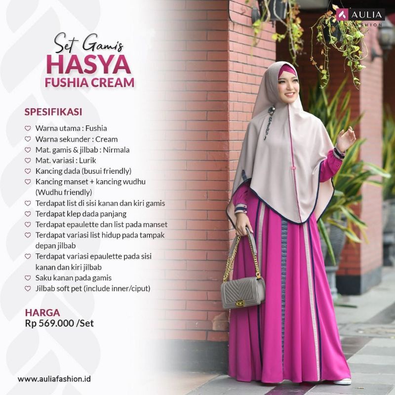 SET GAMIS HASYA FUSHIA CREAM | GAMIS SULTAN SYAR'I AULIA FASHION DISKON TERBARU