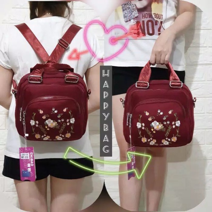 PROMO TAS CHIBAO BORDIR BUNGA 3IN1 RANSEL JINJING SELEMPANG CB003 4RES