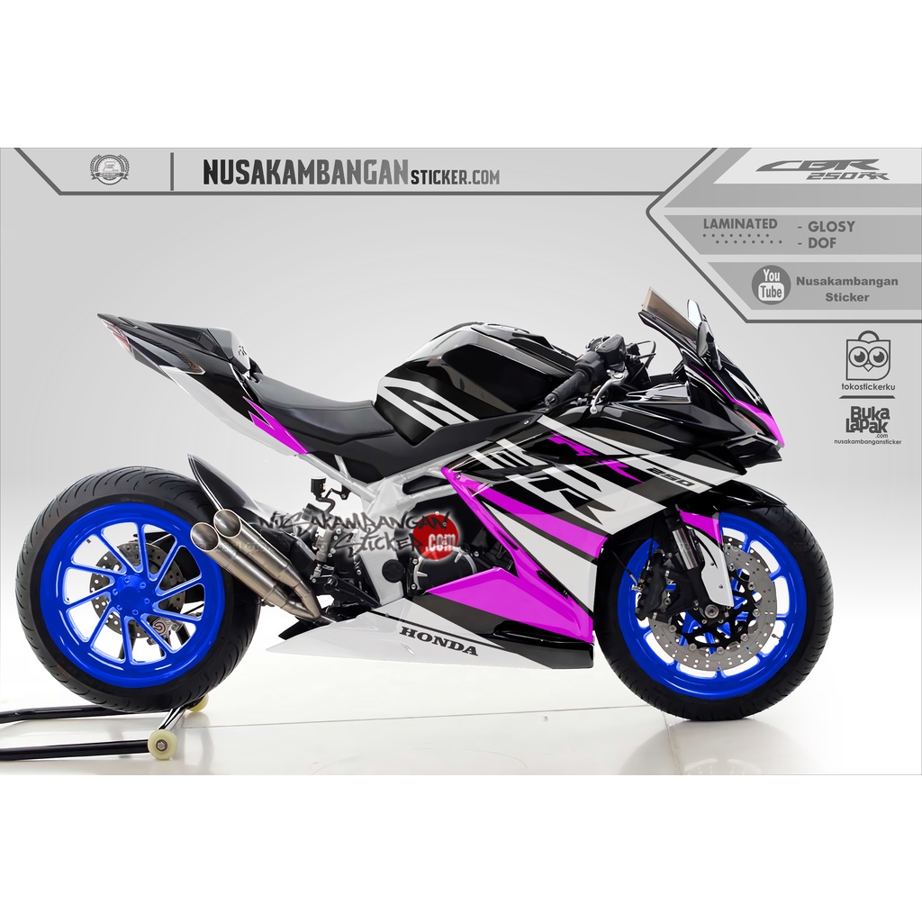 Decal Stiker Motor Honda CBR 250 RR Full Body Hitam List Pink Grafis Racing Team Sticker Variasi Cus