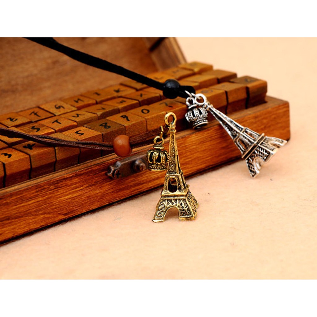 kalung menara Eiffel / vintage Eiffel Tower Crown leather cord (2J2) JKA021