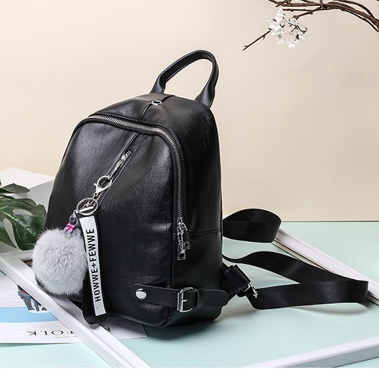 CYS Tas Ransel Mini Wanita Fashion Kulit PU Hitam Polos Kuliah Kerja Fashion Style Kasual T247