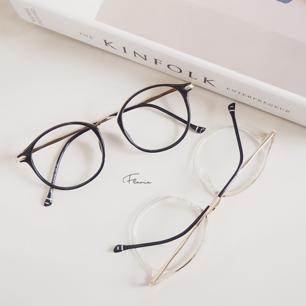 Flavia Eyewear - Kacamata Karina Round Acetat (custom minus, photochromic, blueray, bluechromic dan photobrown)