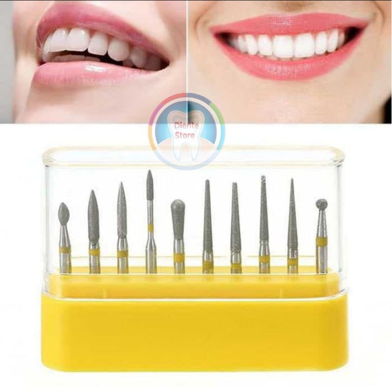 dental diamond bur / bur finishing high speed kit / bur fine gigi polishing set / pita kuning 10pcs