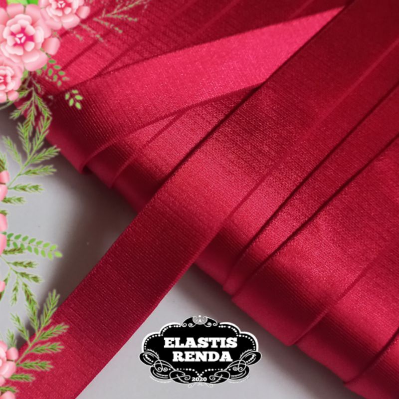 (Harga Per Meter) Tali Bra Merah Motif Polos Lebar 1,8cm