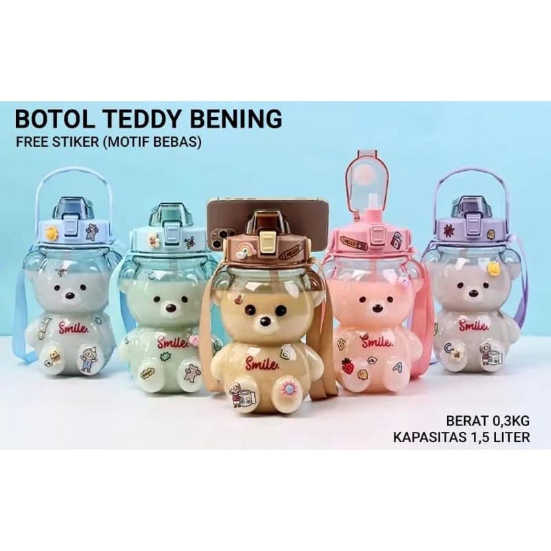 botol minum anak teddy bear botol minum kekinian 1.4 liter botol minum pelangi gratis sticker 2D dan 3D pasarmurah