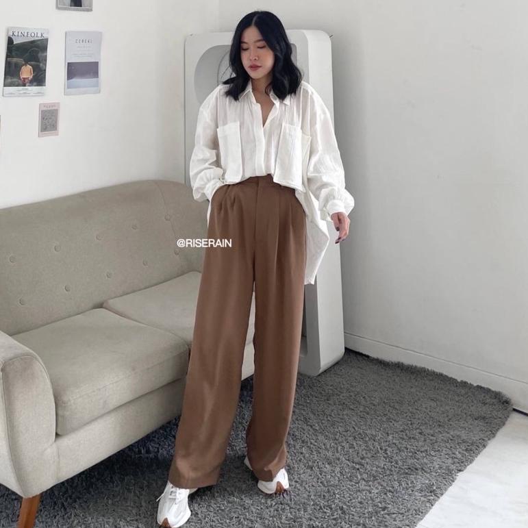BIG SALE (Pengait besi) Serin highwaist loose pants - celana kulot panjang wanita bahan jatuh anti k