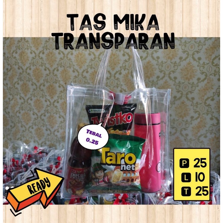 

Tas mika transparan Tebal size L/ Tas mika Hampers /Tas mika souvenir/ Tas mika ultah