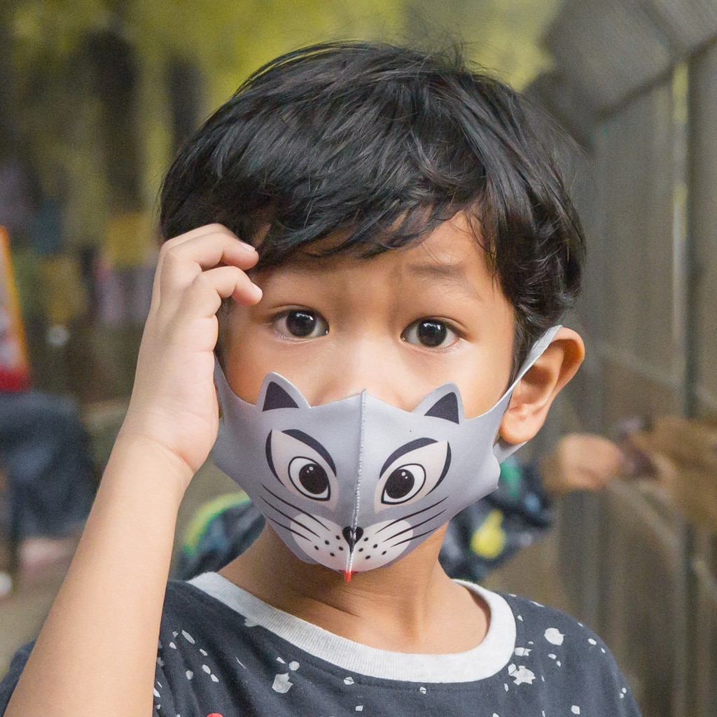  Masker  Anak Kain Scuba 3D  Motif Binatang Lucu  Kucing 