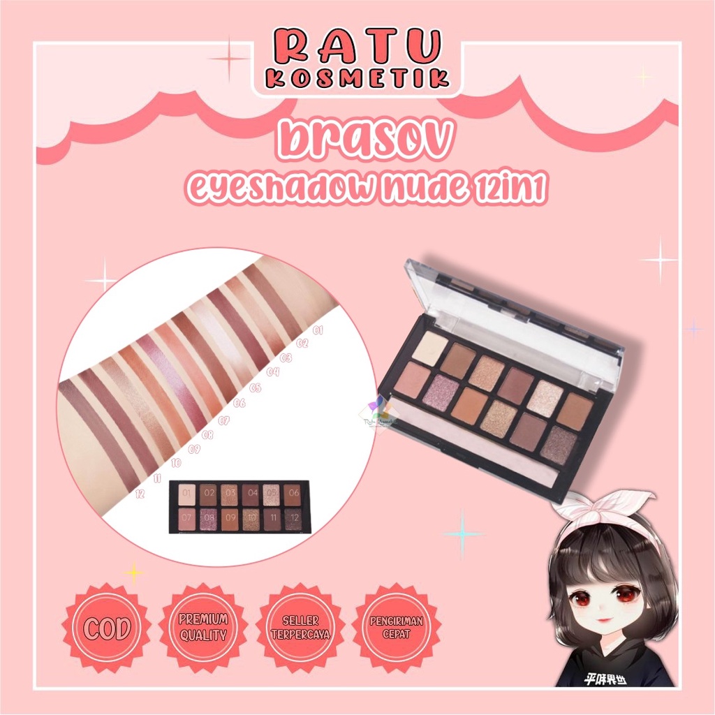 ❤ RATU ❤ Brasov Eyeshadow Nude 12 Colors | Palet Eye Shadow Make Up BPOM✔️