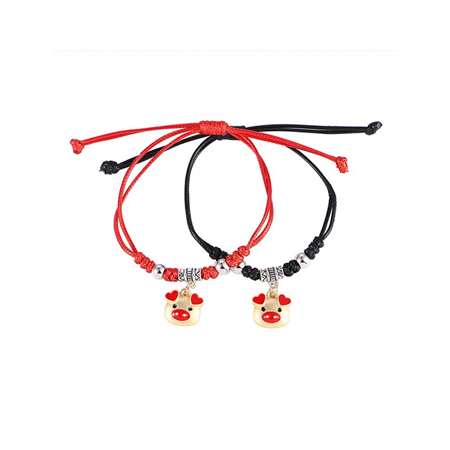 LRC Gelang Tangan Fashion Red + Black Red Heart Gold Pig Bracelet Y61087