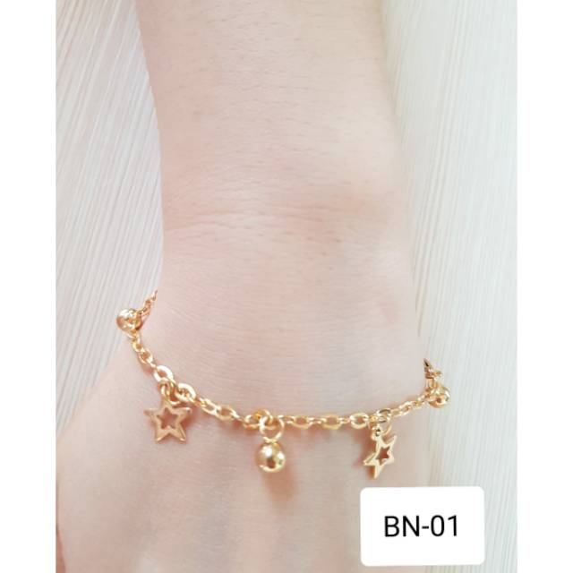 SET Gelang Tangan Kaki Bintang &amp; Bulan Titanium Gold gelang tangan gelang kaki bintang titanium emas antikarat