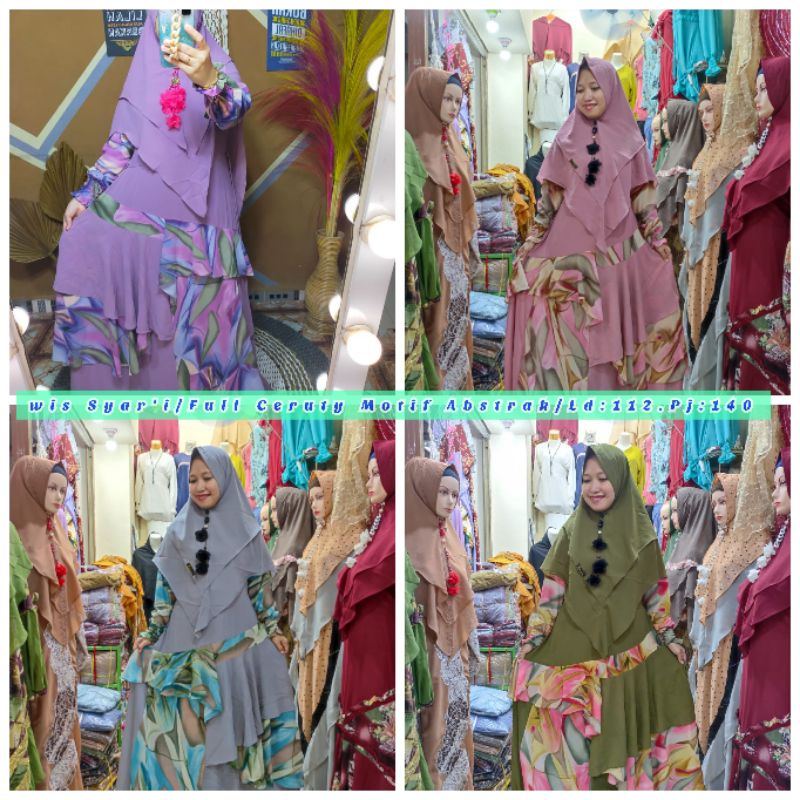 syar'i Wis Full Ceruty Babydool Motif Double PURING busui Abstrak Set Khimar 2 Layer jilbab pet ante