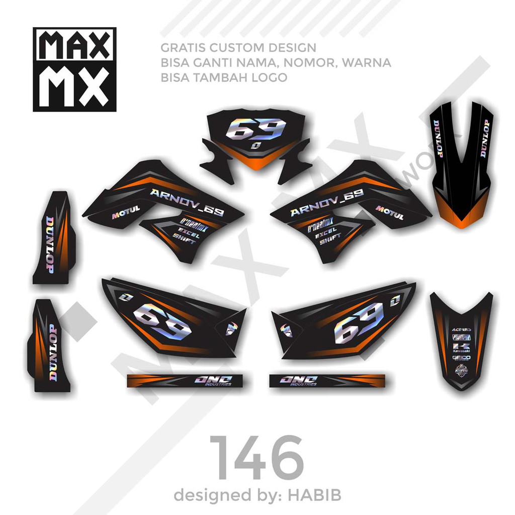 MX-01146 decal klx 150 hitam orange chrome