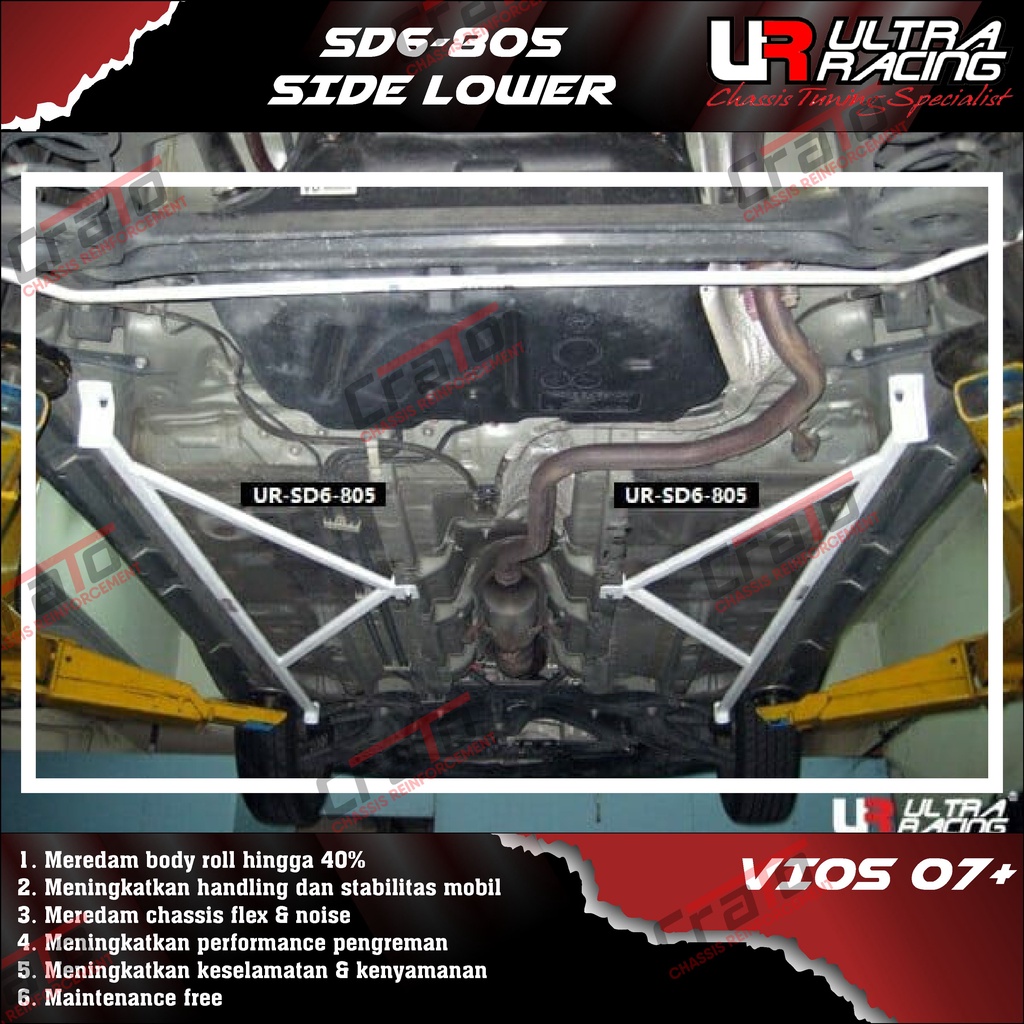 Aksesoris Stabiliser ULTRA RACING Safety Bar - Side Lower Bar 6 Points - Toyota Vios 07+ - SD6-805 -