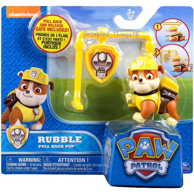 Paw Patrol Rubble Pull Back Pup Action Figure Dog Nickelodeon Original PawPatrol Figur Anak Anjing P