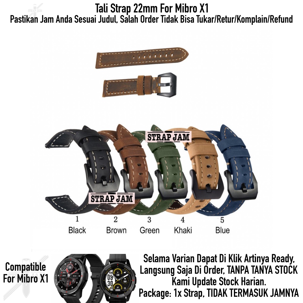 CRAZY HORSE Tali Jam Mibro X1 - Watch Strap 22mm Leather Kulit Tebal Dengan Buckle Hitam