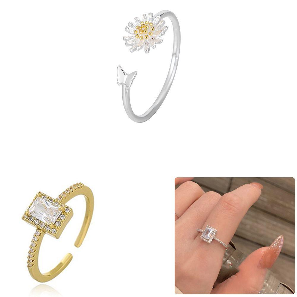 Preva Pembukaan Cincin Fashion Klasik Bunga Daisy Perhiasan Hadiah Pernikahan Keberuntungan