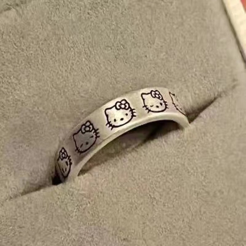 Cincin Desain Hello Kitty Bahan 925 Silver Dapat Disesuaikan Untuk Wanita