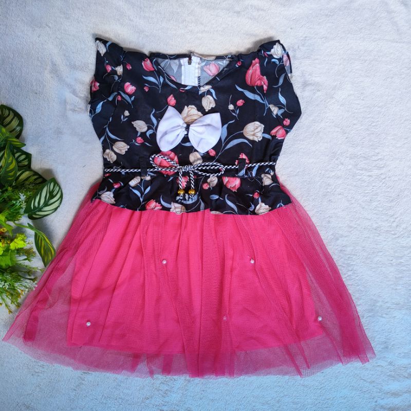 Dress anak 1 2 tahun tutun gaun anak perempuan cewek lucu motif bunga tulip fatonah shop purwodadi tulipitatutu