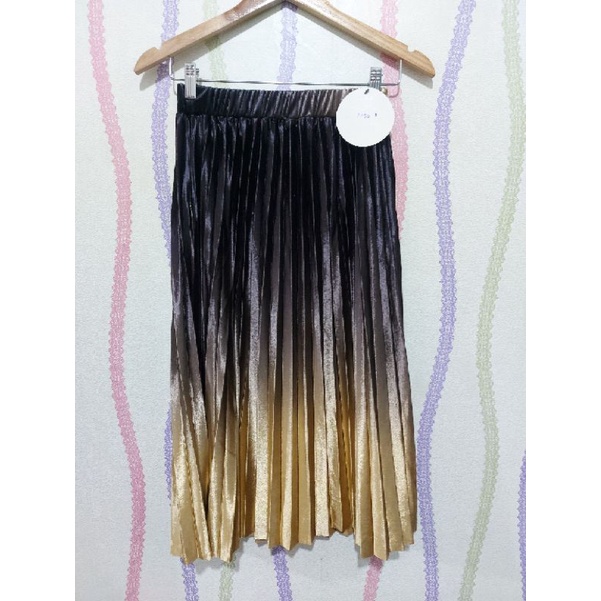 ( Bisa COD ) Rok Bludru velvet Super Gradasi/motif zigzag import Korea(panjang 90cm)-KUNING GRADASI 7/8