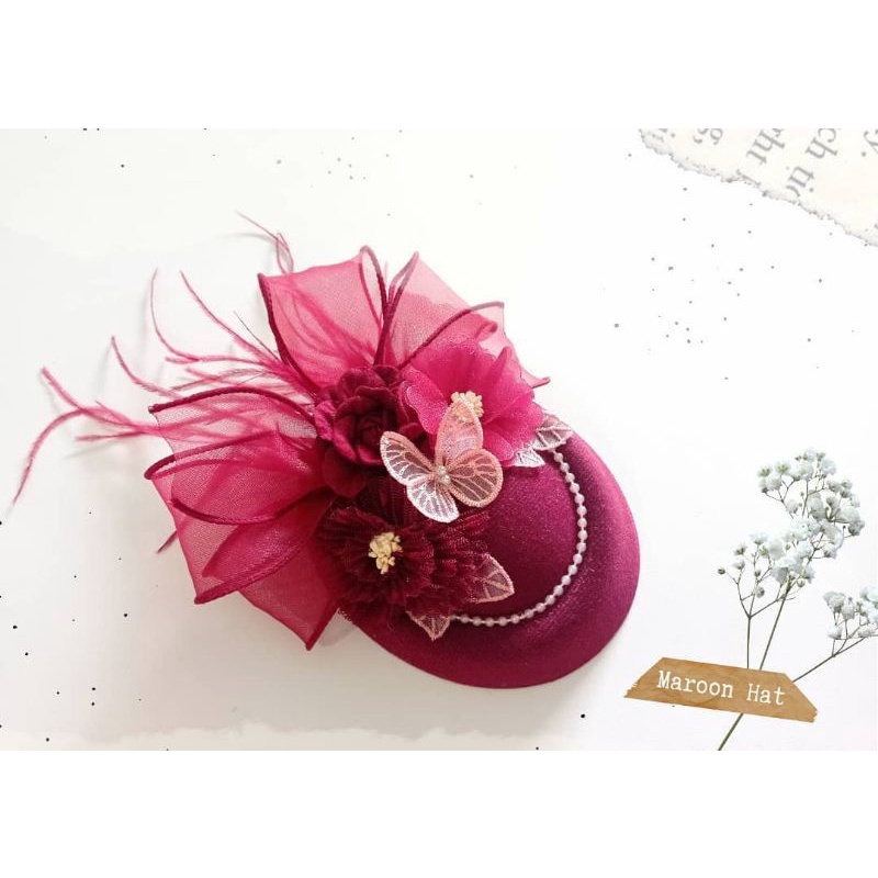 Maroon Red Hat Michiko Nylon Headband | Bando Topi Anak | Bandana Bayi Michiko Hat Ulang Tahun Birth