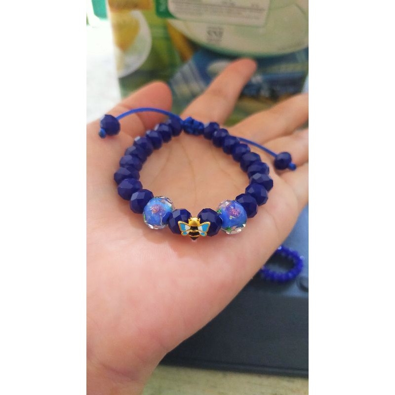 Gelang kristal glasbeads lebah emas Hongkong 24K