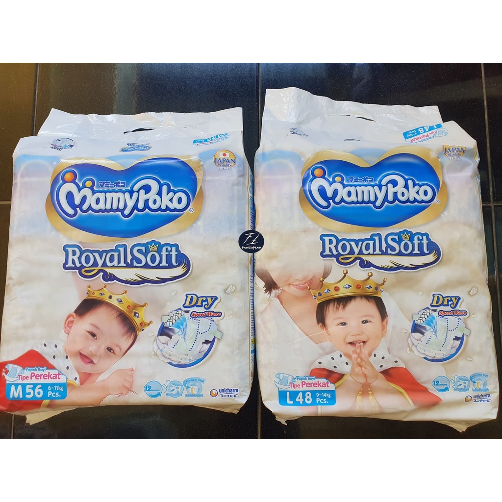 Popok Bayi Pampers Diapers Mamy Poko MamyPoko Royal Soft Tape Tipe Perekat Extra Dry Speed Wave S60 
