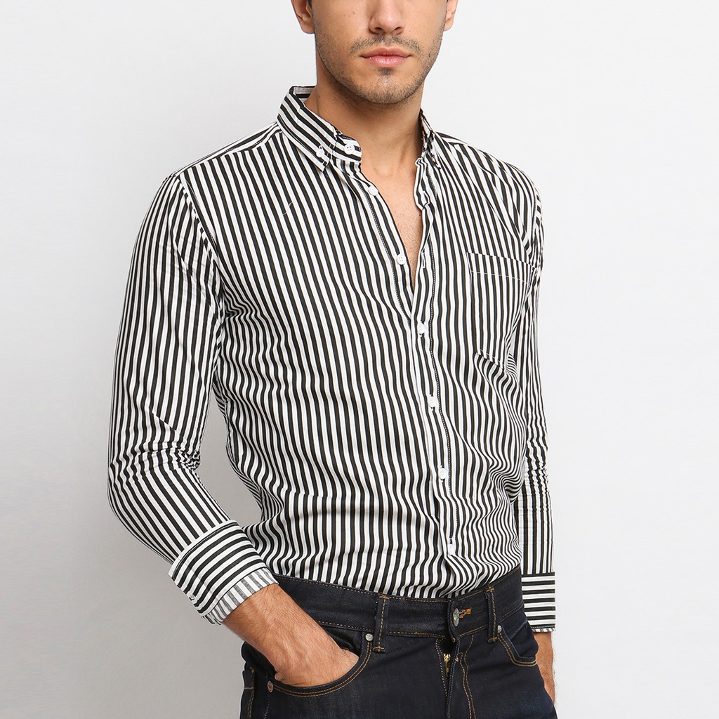

VENGOZ Kemeja Pria Slim Fit - Toby Black Stripe Shirt