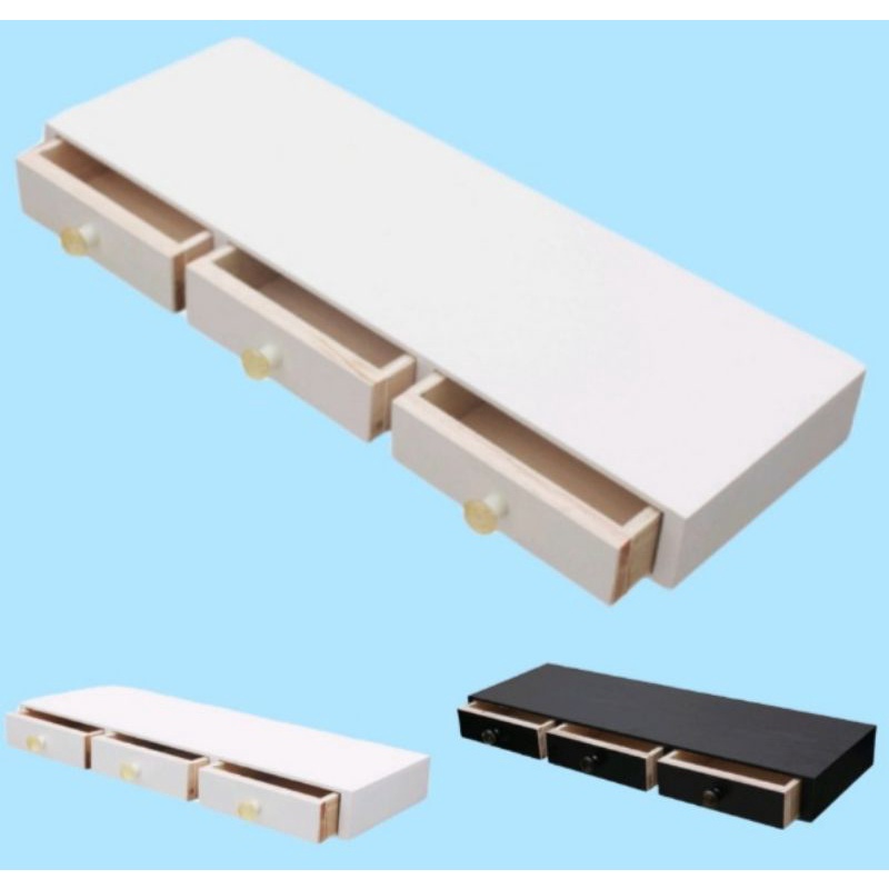 Rak Dinding Ambalan Melayang 3 Laci / meja rias gantung 3 laci (60x20cm)