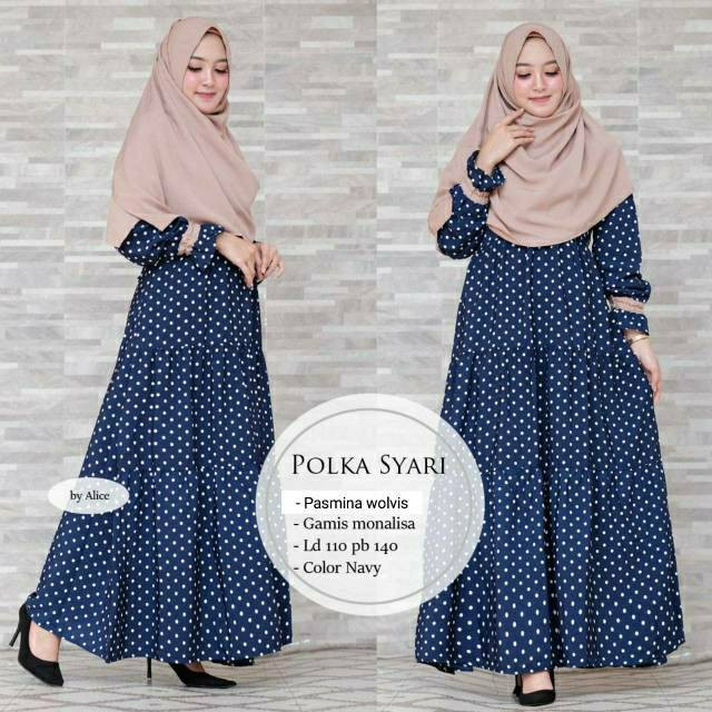 Fashion Wanita Gamis polka syar'i set jilbab ORI ALICE