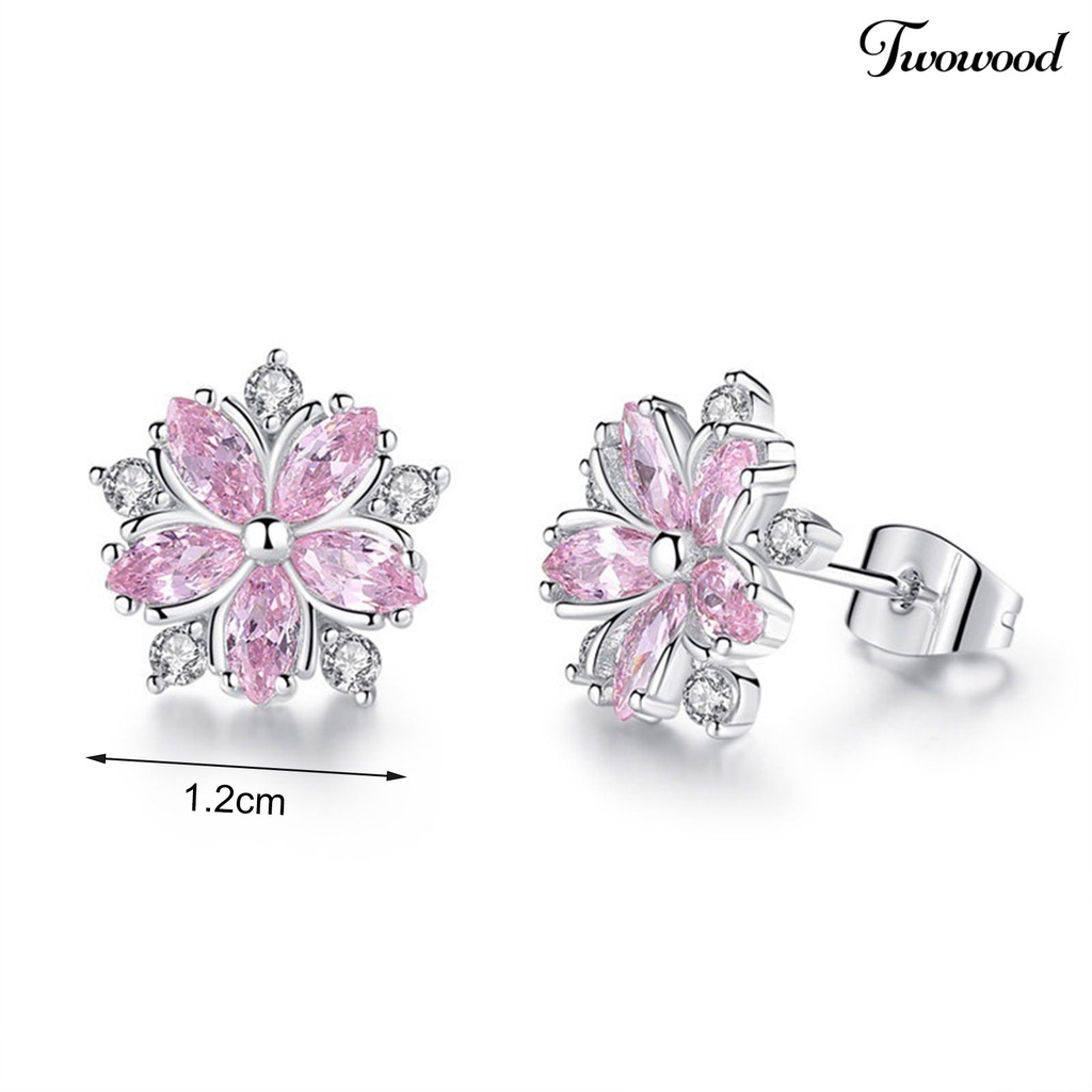 1 Pasang Anting Stud Bentuk Bunga Cherry Sparkling Untuk Hadiah Ulang Tahun