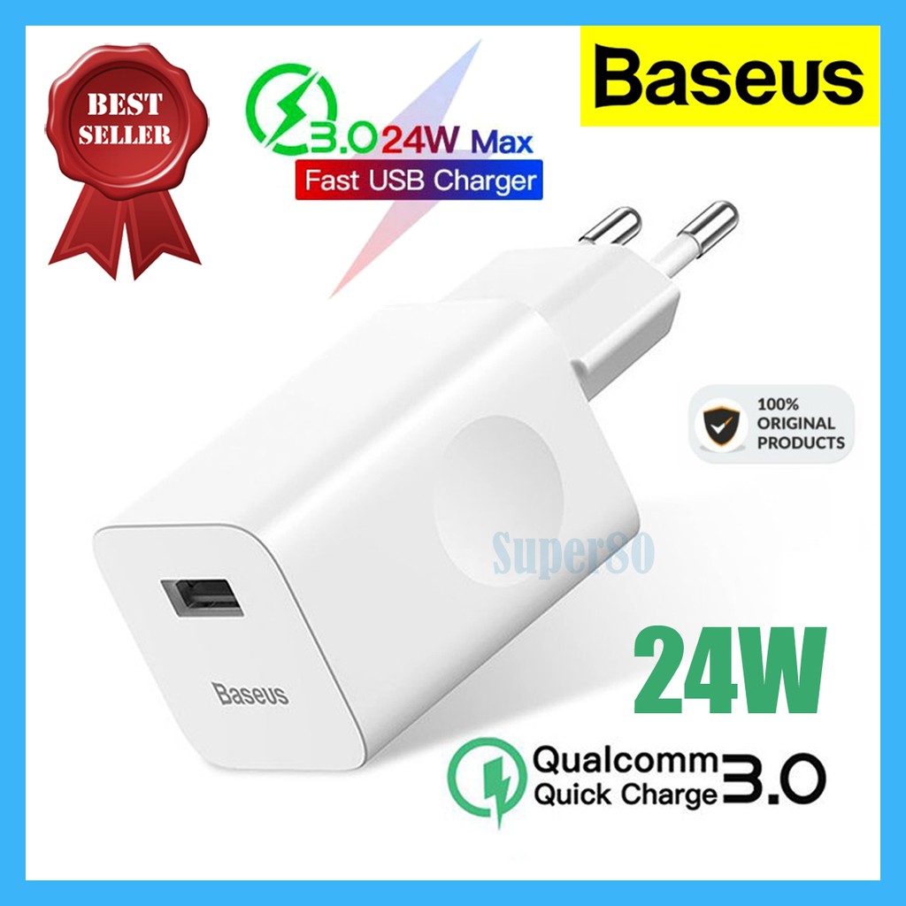 Baseus Adaptor 24W USB QC 3.0 Fast Charging Power Charger Adapter Quick Charge