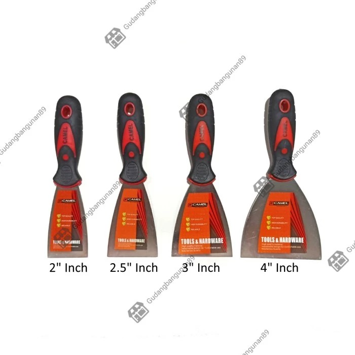 Kape Set 1,5" 2" 2,5" 3" 4" in/Kape Cat Gagang Karet CAMEL/Skrap Dempul Besi/Scraper Gagang Karet