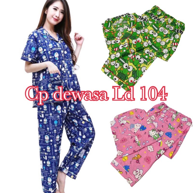 piyama dewasa cp lengan pendek celana panjang katun jepang set baju tidur