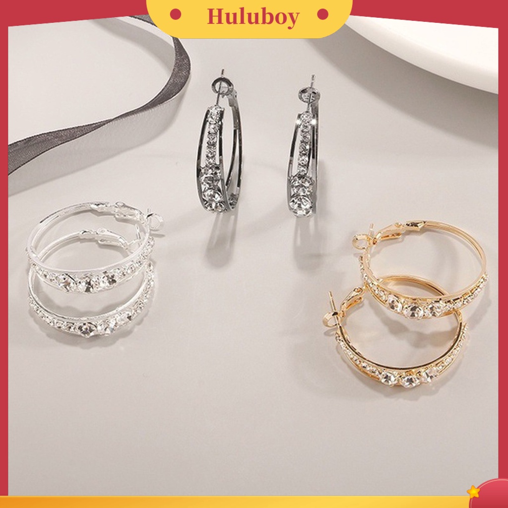 Hu Hu Hu Hu Hu Alat Bantu Pasang Kacamata♡ Anting Hoop Berlian Imitasi Bentuk Bulat Gaya Barat Untuk Wanita