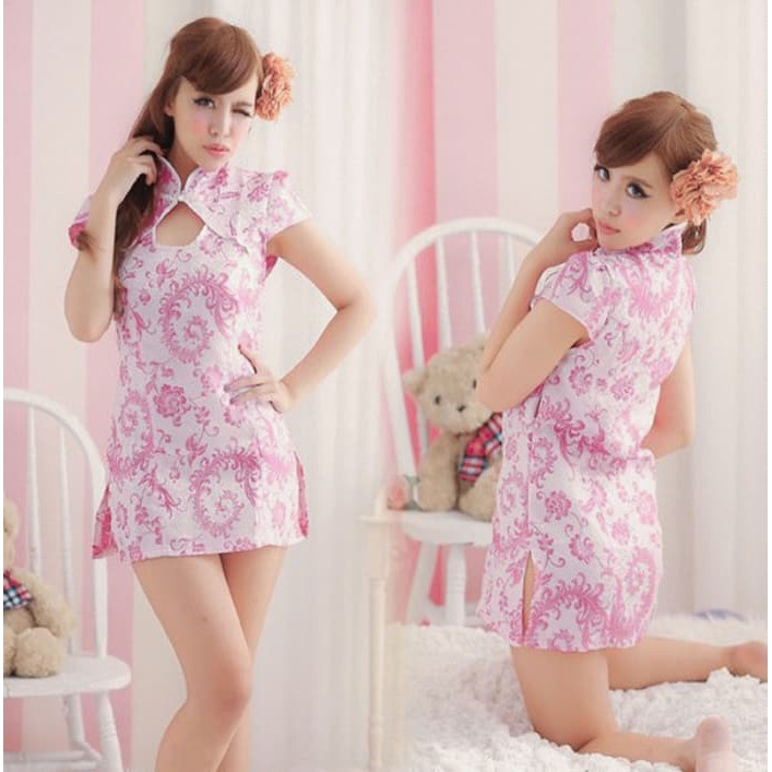 L-442 NEW Pink Short Sleeve Fashion High Quality Desirables Lingerie Cheongsam