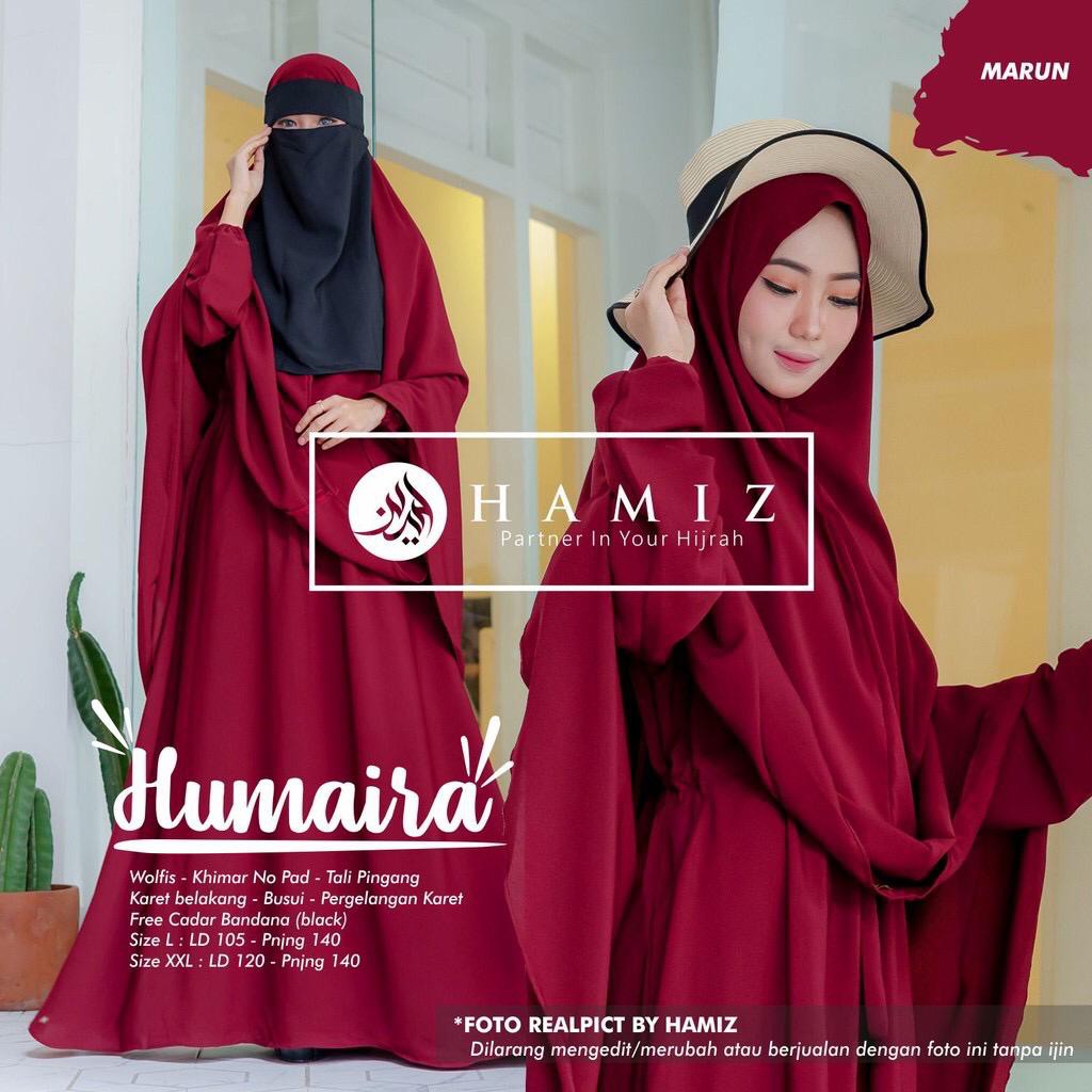 HUMAIRA SYARI gamis syari polos set khimar no pad tidak belah original HAMIZ-1
