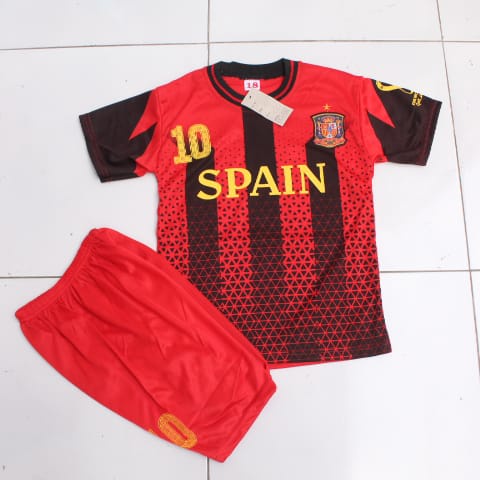 setelan baju kaos bola anak spanyol usia 5-12thn bisa sablon nama