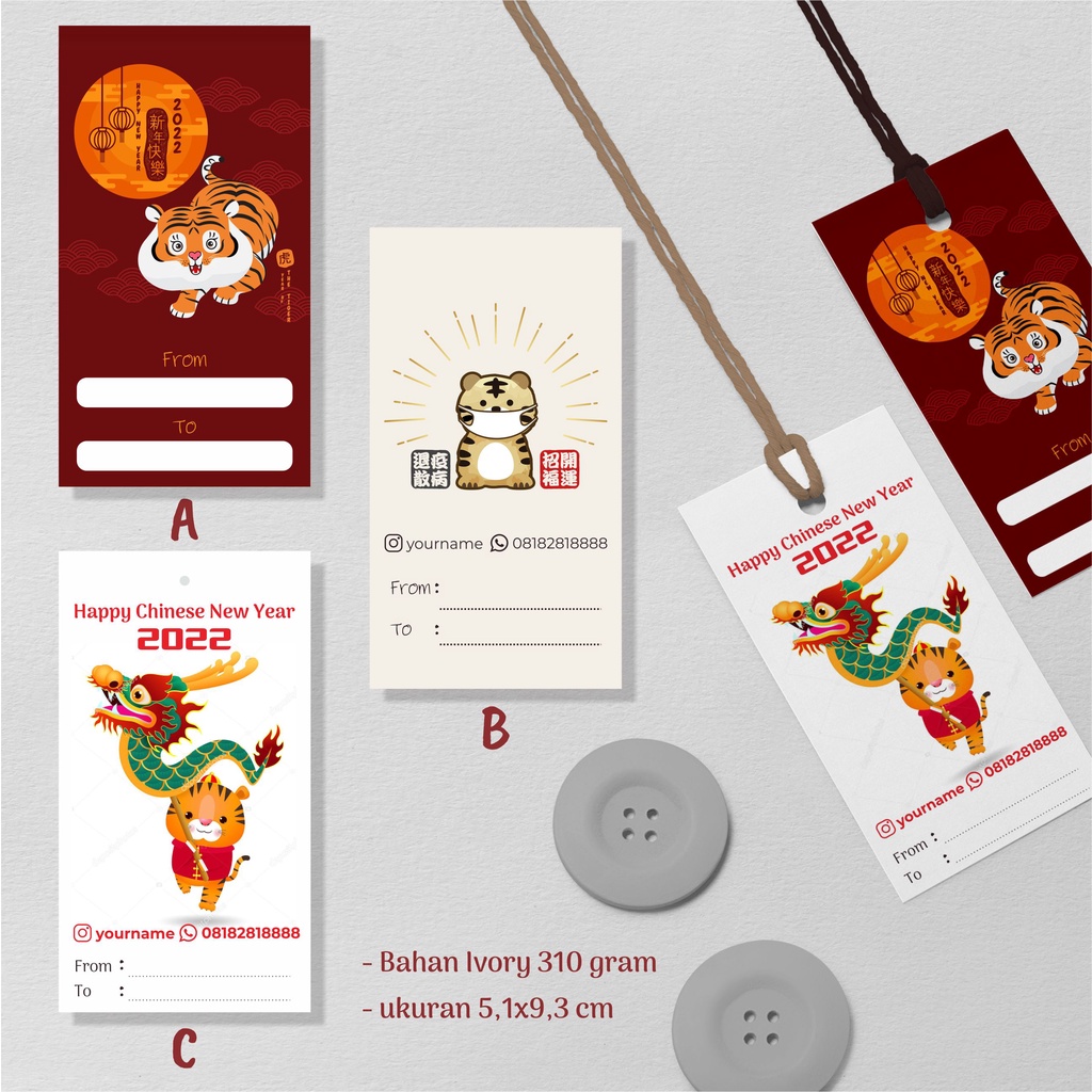 Hang Tag / Kartu Ucapan hadiah Imlek / Chinese New Year 1 sisi 2022