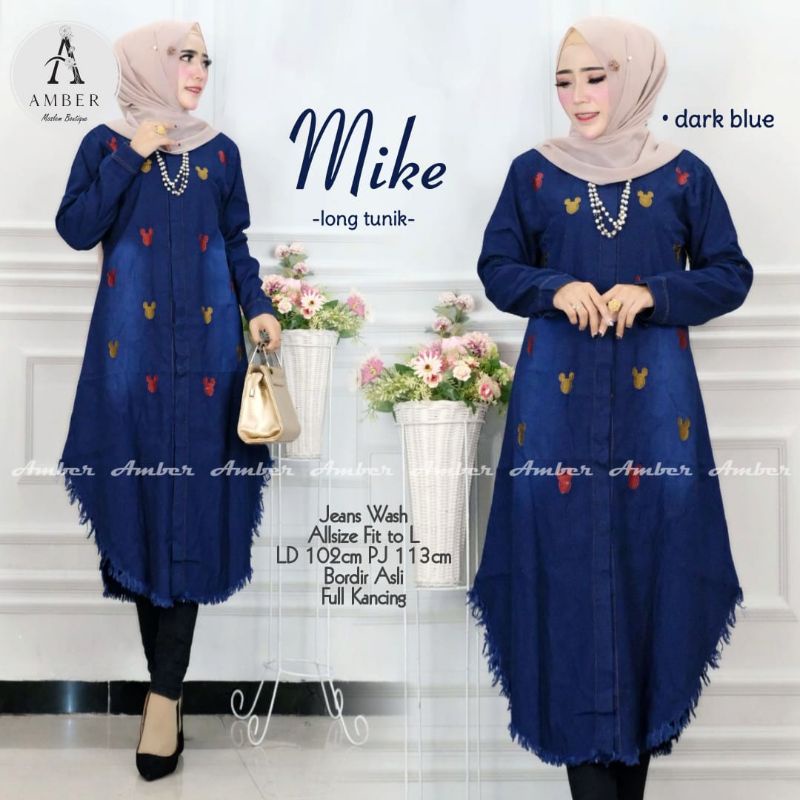 Long Tunik Jeans Wash Wanita Murah Terbaru Mike by Amber