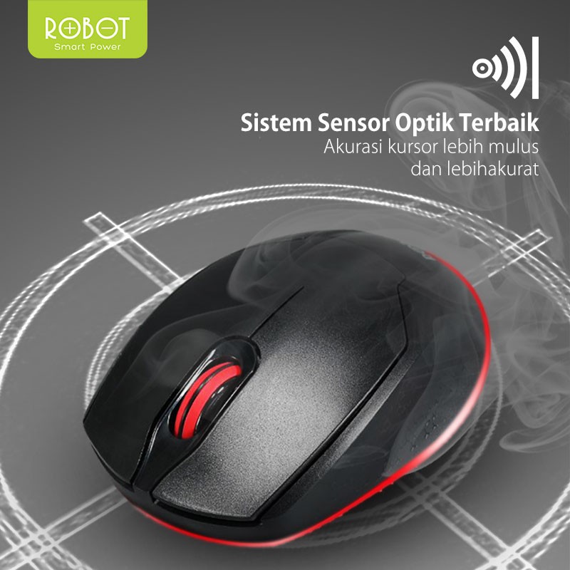 Mouse Wireless ROBOT M310 2.4GHz Silent Optical 1600DPI dengan Receiver USB untuk PC Laptop Original