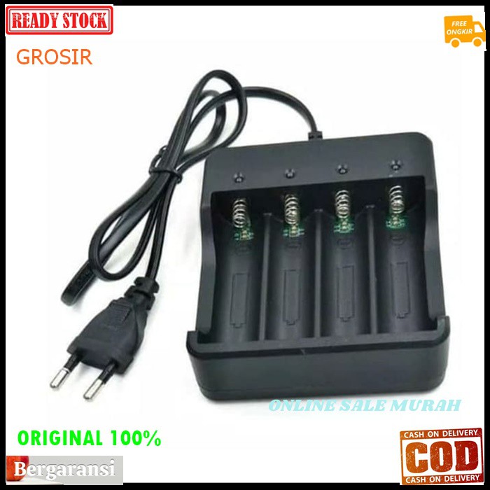 G407 Adaptor baterai cas 18650 3,7V adapter desktop 4 SLOT ORI 100% port baterry charger battery batu batere vape vapor powerbank DLL travel cas casan baterry batre dual universal multi original  BISA SEGALA JENIS BATERAI 18650 3,7V  Input : 100-240V / AC