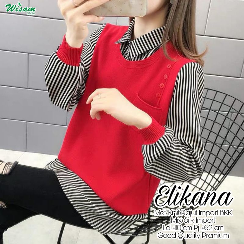 8.5 Elikana blouse/blouse wanita fab knit rajut motif salur by Wisam-1